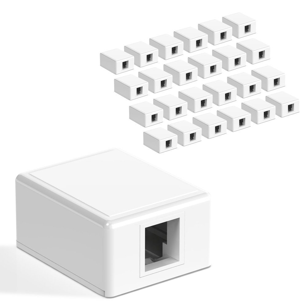 VCELINK RJ45 Surface Mount Box 1-Port, for Cat6 Keystone Jacks, 25-Pack