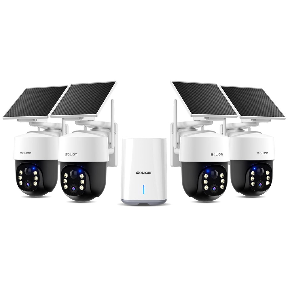 SOLIOM Security Cameras Wireless Outdoor,4K Ultra HD for Day and Night, No Subscription,Built in Radar,Solar Powered Cameras for Home Security, 360 Pan Tilt Auto Tracking,5G & 2.4G WiFi, 4-Cam Kit