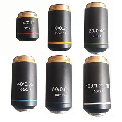 1pc Black Microscope Objective Lens Black Achromatic 4X 10X 20X 40X 60X 100X RMS 20.2mm Focus On Clear Imaging(100X)