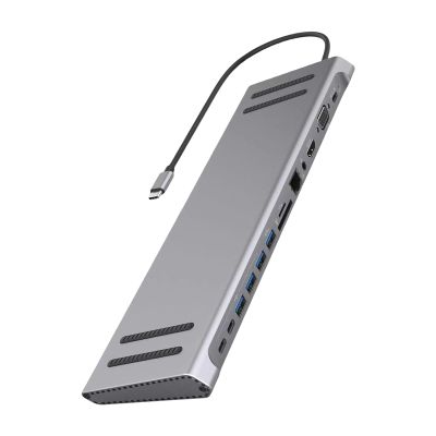 14 in 1 Type C Hubs Multiports Adapter with HDMIs VGA PD3.0 Ethernet RJ45 Card USB C Port for Laptops Smartphones