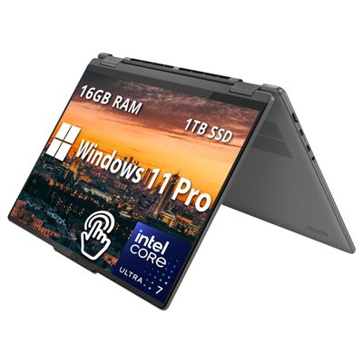 Lenovo Yoga 7i 2-in-1 16" 2K Touchscreen Laptop, Intel Ultra 7 155U, 16GB LPDDR5X, 1TB SSD, Backlit Keyboard, Fingerprint Reader, WiFi 6E, Win 11 Pro, Grey (Renewed)