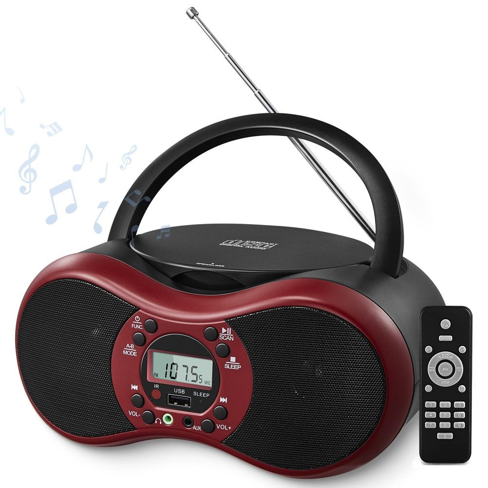 DGXWLLW Portable CD Player Boombox for Home with FM Radio, Bluetooth, CD-R/CD-RW/MP3 CDs Playback, Remote Control, USB Port, 3.5mm AUX-in & Headphone Jack, Dual Stereo Sound, LCD Display, Sleep Timer