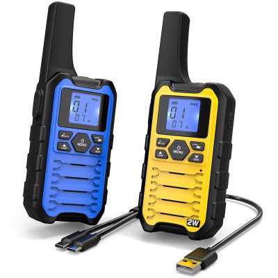 Wishouse K15 Walkie Talkies Long Range for Adults, Rechargeable Two-Way Radios 2 Pack, 2W FRS, 22 Channels, USB-C, Flashlight, NOAA/SOS, Quick Pair, for Camping & Hunting, Emergency Use, Blue Yellow