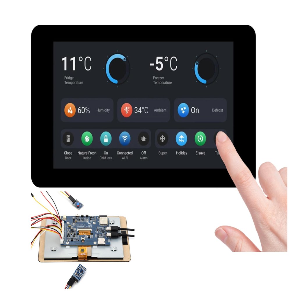 ESP32-S3 7inch Touch Display Development Board, ESP32 with Display 1024600, 32-bit LX7 Dual-Core Processor, Up to 240MHz Frequency, Supports WiFi & BT, with Onboard Antenna, Backlight Adjustable