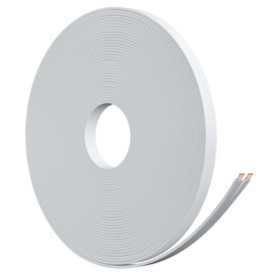 HiFind Premium 16 Gauge Flat Speaker Cable Wire 75 Ft White, OFC Electrical Low Voltage Audio Wire 16/2 AWG, Thin&Flexible PVC CL2 in Wall Rated Outdoor for Home Theater, Car Stereo, Automotive