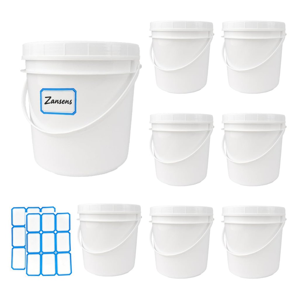 8 Pcs Paint Can with Threaded Lid and 2 Stickers 2 Quart Plastic Bucket