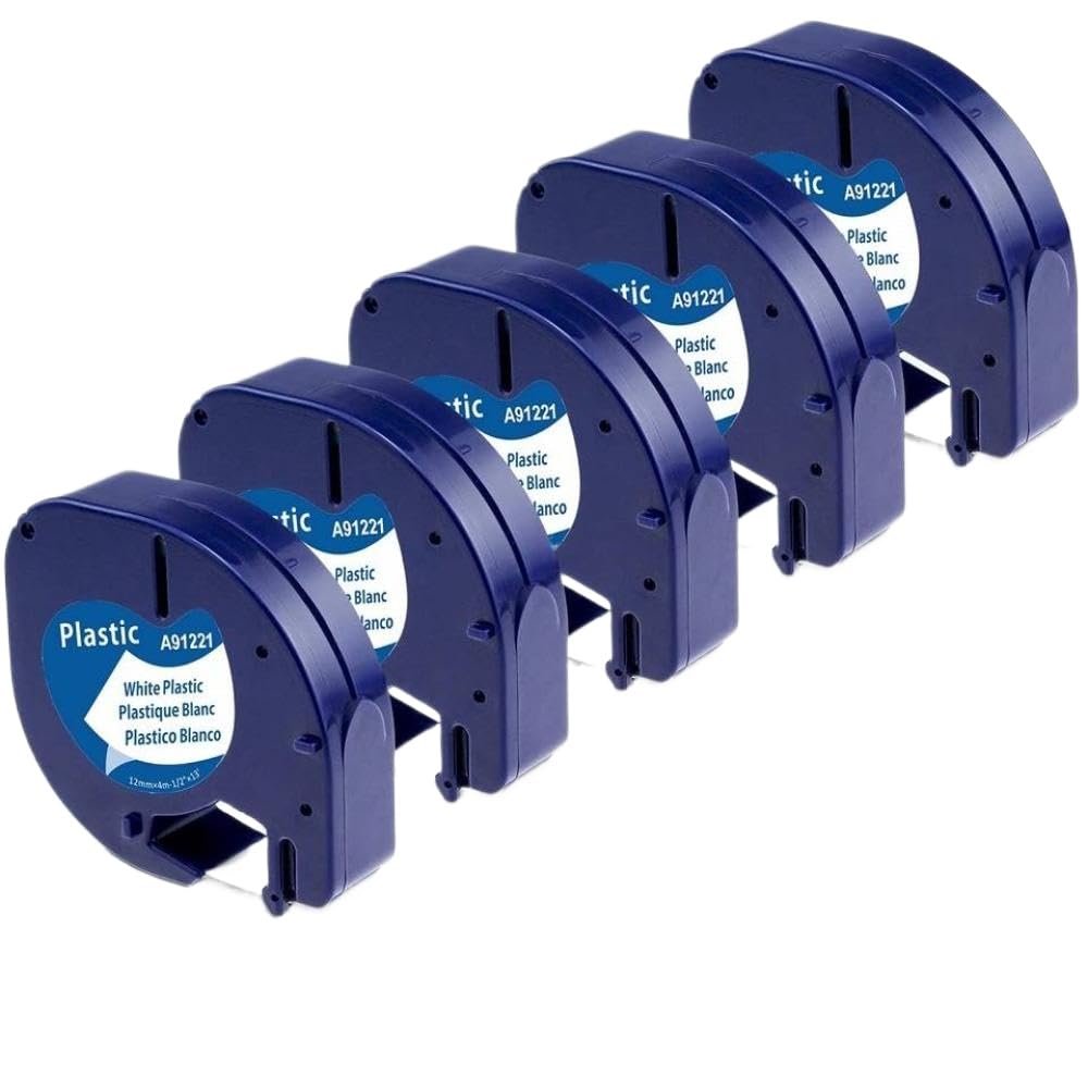 5Pack White Plastic Label Maker Tape Refills 12mm Compatible with LT-100H LT-100T Plus Models 91221 59422