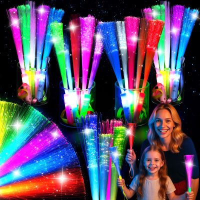 LovesTown 24PCS Glow Sticks Party Supplies, 3 Modes Colorful Flashing Glow in the Dark Toys LED Light Up Sticks Fiber Optic Wand for Kids Easter Party Favors Birthday Wedding