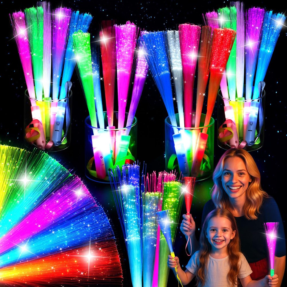 LovesTown 24PCS Glow Sticks Party Supplies, 3 Modes Colorful Flashing Glow in the Dark Toys LED Light Up Sticks Fiber Optic Wand for Kids Easter Party Favors Birthday Wedding