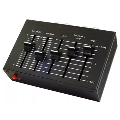 3 Bands Car Equalizer, Stereo Preamp Equalizer, with Balance Adjustment, Treble/Midrange/Bass Volume Control, RCA Output/Inputs, for Speakers, Amplifier