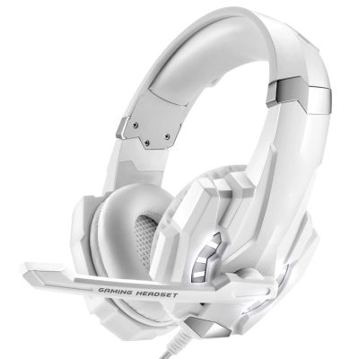 Docooler Gaming Headset, 3.5mm Over-Ear Gaming Headset with Noise Isolating Mic, LED Light, Volume Control - for PC, Laptop, Mobile Phone, Game Devices (Splitter Included) (White)