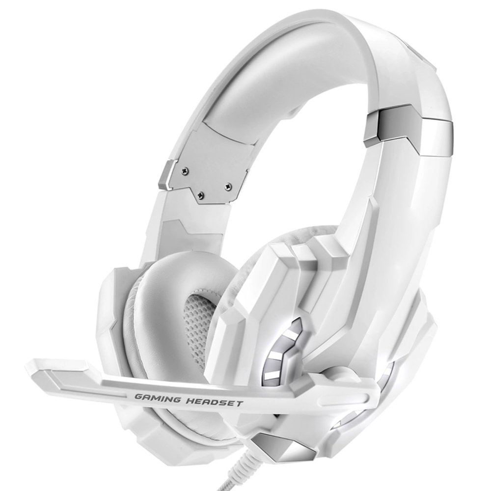 Docooler Gaming Headset, 3.5mm Over-Ear Gaming Headset with Noise Isolating Mic, LED Light, Volume Control - for PC, Laptop, Mobile Phone, Game Devices (Splitter Included) (White)