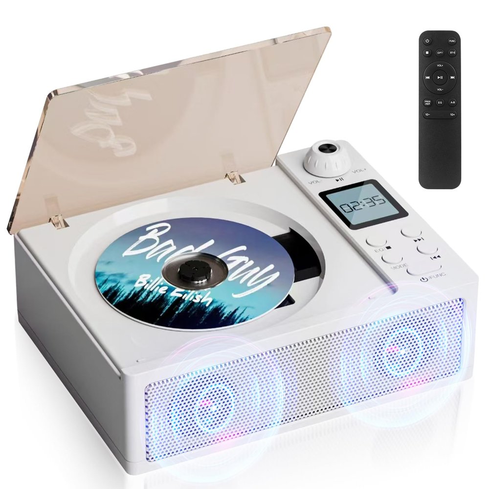 DGXWLLW Portable CD Player Boombox, 4000mAh Rechargeable Boombox with CD-R/RW/MP3 Playback, FM Radio/AUX/USB/TF/Bluetooth/Remote Control, Earphone Jack, Dual Stereo Sound, LCD Display for Home