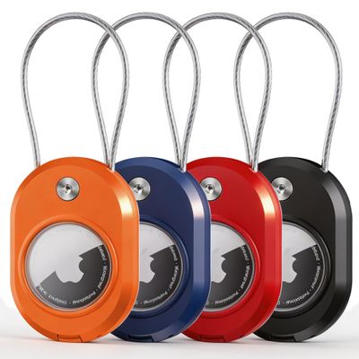 DDJ 4-Pack for AirTag Holder Keychain, IPX8 Waterproof Case for Apple AirTags 1st & 2nd Gen & Moto Tag [Screw Cable Lock], with ID Tag for Travel Luggage/Keys/Pets/Backpacks (Black/Orange/Blue/Red)