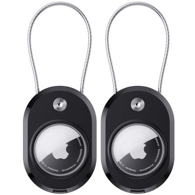 DDJ 2 Pack for AirTag Holder with Keychain, Waterproof Case for Apple AirTags 1st & 2nd Generation & Moto Tag, Air TagHolder Cable Lock with ID Card for Keys/Luggage/Backpack/Pet Collar (Black/Black)
