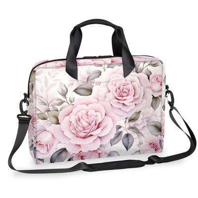 Adornori Pink Flower Laptop Bag 15.6 Inch Laptop Sleeve Case with Shoulder Straps Pink Floral Computer Case Cover Slim Briefcase for Men Women