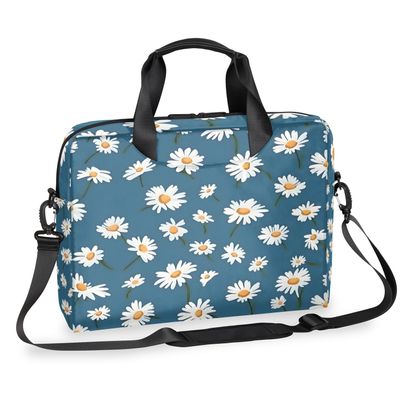 Adornori Daisy Flower Laptop Bag 15.6 Inch Laptop Sleeve Case with Shoulder Straps Floral Computer Case Cover Slim Briefcase for Men Women