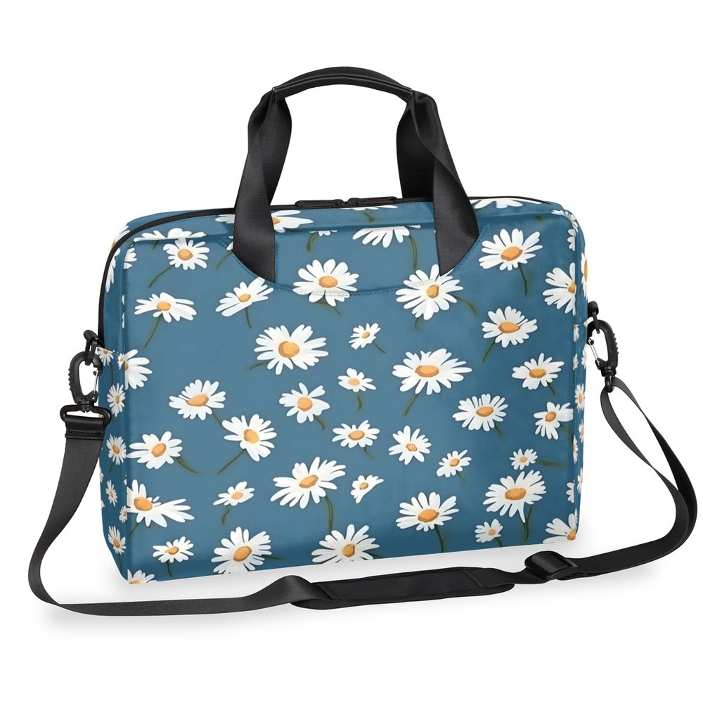Adornori Daisy Flower Laptop Bag 15.6 Inch Laptop Sleeve Case with Shoulder Straps Floral Computer Case Cover Slim Briefcase for Men Women