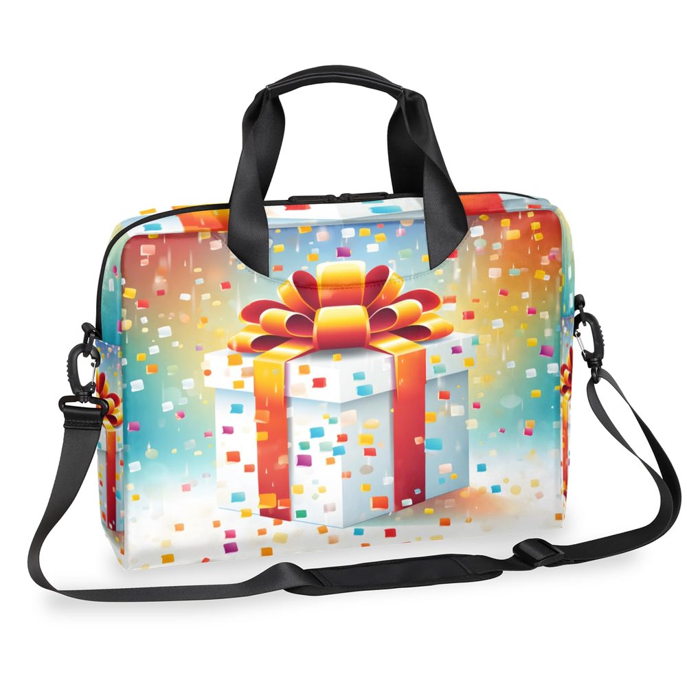 Adornori Happy Birthday Laptop Bag 15.6 Inch Laptop Sleeve Case with Shoulder Straps Gift Box Theme Computer Case Cover Slim Briefcase for Men Women