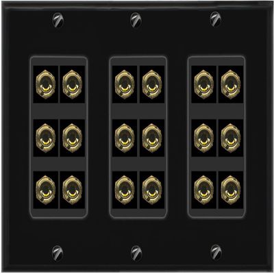 RiteAV 9.0 Surround Sound 9 Speaker 18 Banana Plug Jack Wall Plate Female Connectors - 3 Gang [Black]