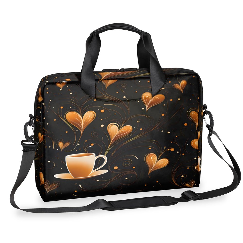 Adornori Coffee Theme Laptop Bag 15.6 Inch Laptop Sleeve Case with Shoulder Straps Coffee Cup Design Computer Case Cover Slim Briefcase for Men Women