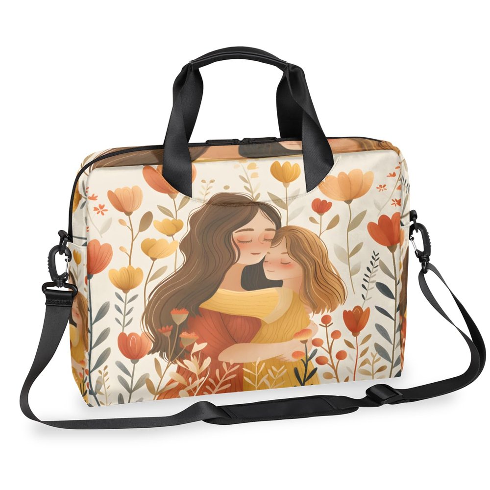 Adornori Happy Mothers' Day Laptop Bag 15.6 Inch Laptop Sleeve Case with Shoulder Straps Mom Floral Theme Computer Case Cover Slim Briefcase for Men Women