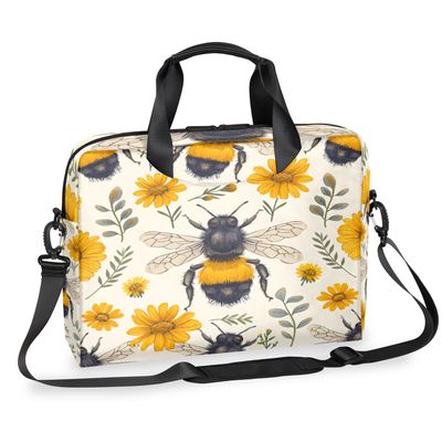 Adornori Cute Bee Laptop Bag 15.6 Inch Laptop Sleeve Case with Shoulder Straps Floral Bee Computer Case Cover Slim Briefcase for Men Women