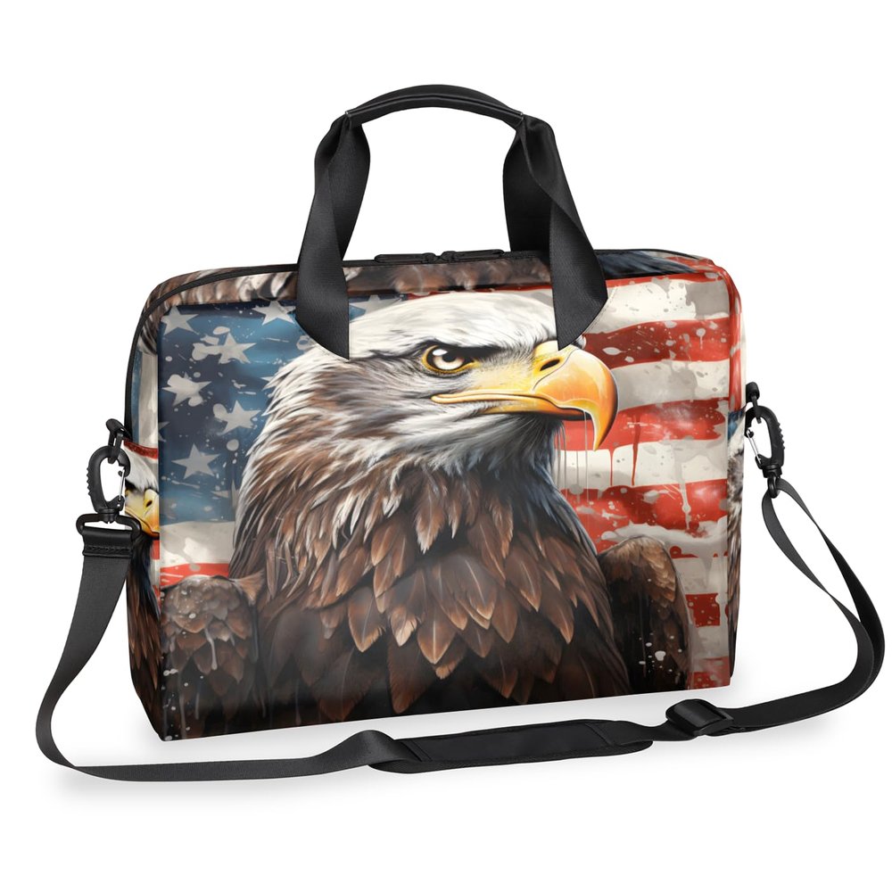Adornori Patriotic Eagles Laptop Bag 15.6 Inch Laptop Sleeve Case with Shoulder Straps American Flag Computer Case Cover Slim Briefcase for Men Women
