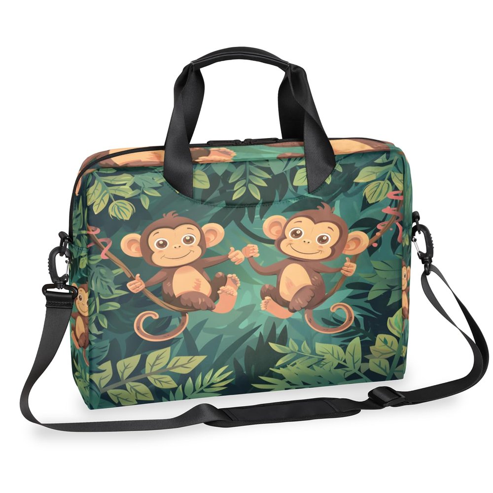 Adornori Monkey Laptop Bag 15.6 Inch Laptop Sleeve Case with Shoulder Straps Forest Animal Computer Case Cover Slim Briefcase for Men Women