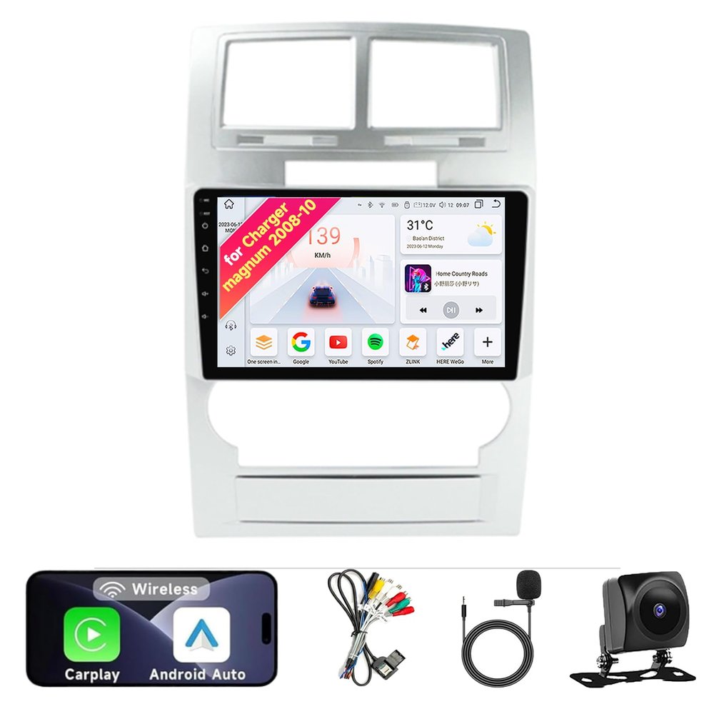 13 Car Radio Stereo for Dodge Magnum Charger 2008 2009 2010-9" IPS Touch Screen, Upgrade Dash Kit with CarPlay & Android Auto, GPS Navigation, Bluetooth, WiFi, SWC, 5G, DSP 4CORE 2+32GB