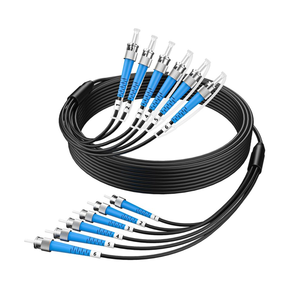 100M 12 Core OM3 Multimode ST to ST Outdoor Armored Fiber Patch Cable, Direct Burial 12 Strands Fiber Optic Cable 10GB/40GB, Industrial TPU, MMF 50/125um ST-ST 12 Fibers Optical Jumper
