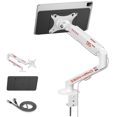 2025 Magnetic Wireless Charging Stand for iPad Pro 12.9, iPad Air 13 M2 Only, Aluminum Alloy Arm Mount with 2M Cable, Foldable Adjustable Tablet Holder for iPad Pro 12.9 3rd/4th/5th/6th,White
