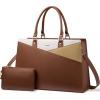 LOVEVOOK Laptop Tote Bag for Women, Leather Business Office Work Bag Computer Briefcase with Small Clutch fit for 15.6 Inch Laptop,Brown-Beige-Apricot view 1