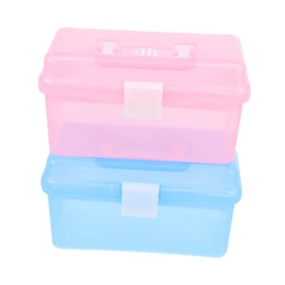 BIUDECO 2Pcs Versatile Storage Container with Compartment Design Transparent Handheld Tool Box for Medicine Manicure and Sundries Durable Material Convenient for Family Use