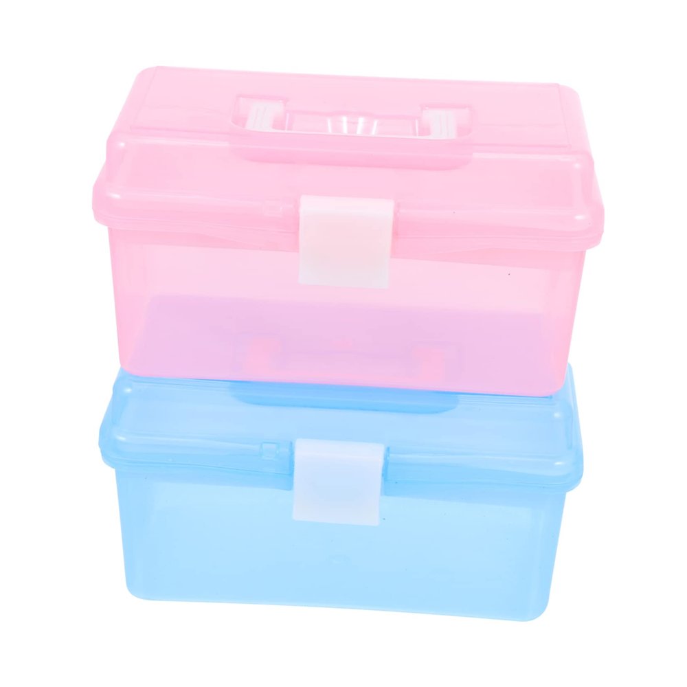 BIUDECO 2Pcs Versatile Storage Container with Compartment Design Transparent Handheld Tool Box for Medicine Manicure and Sundries Durable Material Convenient for Family Use