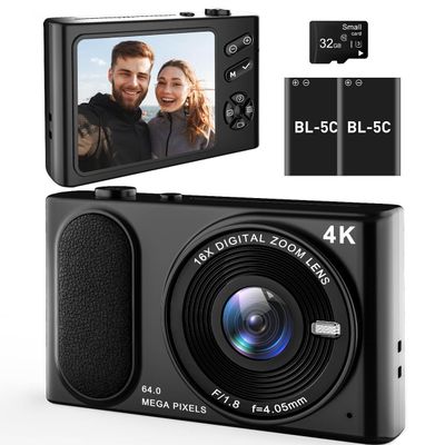 2025 Upgrade Digital Camera 4K, Point and Shoot Camera with 2.8' IPS Screen, 48MP 4K Video, 16X Zoom, Macro Mode, Flash - Compact Beginner Camera for Teens (Black