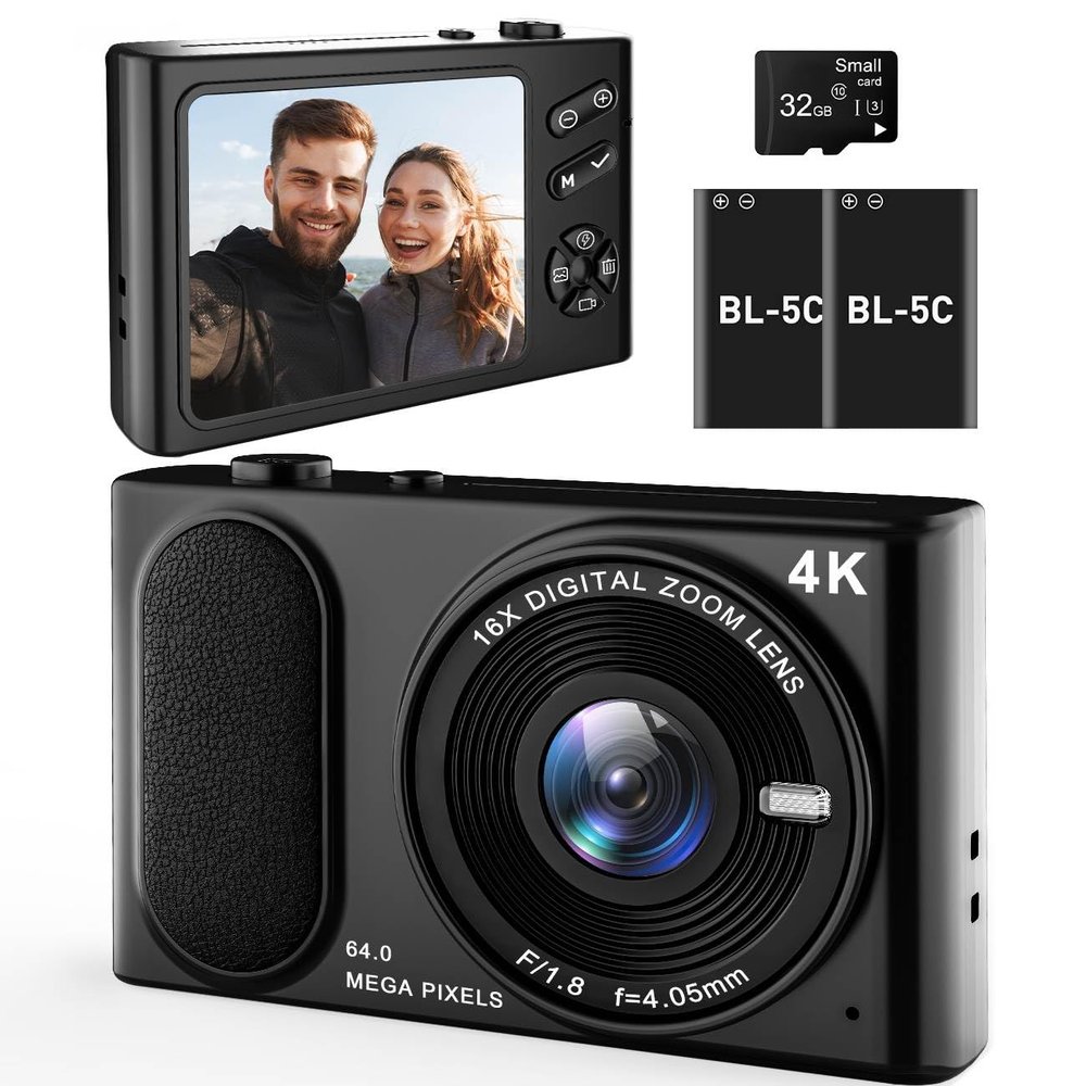 2025 Upgrade Digital Camera 4K, Point and Shoot Camera with 2.8' IPS Screen, 48MP 4K Video, 16X Zoom, Macro Mode, Flash - Compact Beginner Camera for Teens (Black