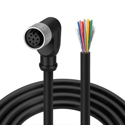 DRRI M12 Right Angle 8-Pins Female Sensor Connector to Fly Lead Waterproof Electrical Shield Cable for Automation Application