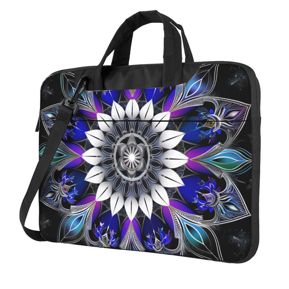 KCGSDEGV Mandala Print Rectangle Laptop Bag Triple Layer Protection Shockproof Crossbody Laptop Shoulder Bag for Men and Women, black, 13 inch
