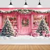 10X10ft Pink Christmas Storefront Backdrop Snowy Scene Christmas Tree Gift Boxes Xmas Garland for Holiday Party Photo Booth Winter Wonderland Home Decor Studio Photography Wall Decor view 1