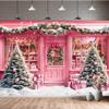 10X10ft Pink Christmas Storefront Backdrop Snowy Scene Christmas Tree Gift Boxes Xmas Garland for Holiday Party Photo Booth Winter Wonderland Home Decor Studio Photography Wall Decor view 2