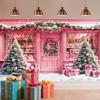 10X10ft Pink Christmas Storefront Backdrop Snowy Scene Christmas Tree Gift Boxes Xmas Garland for Holiday Party Photo Booth Winter Wonderland Home Decor Studio Photography Wall Decor view 3