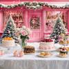 10X10ft Pink Christmas Storefront Backdrop Snowy Scene Christmas Tree Gift Boxes Xmas Garland for Holiday Party Photo Booth Winter Wonderland Home Decor Studio Photography Wall Decor view 4