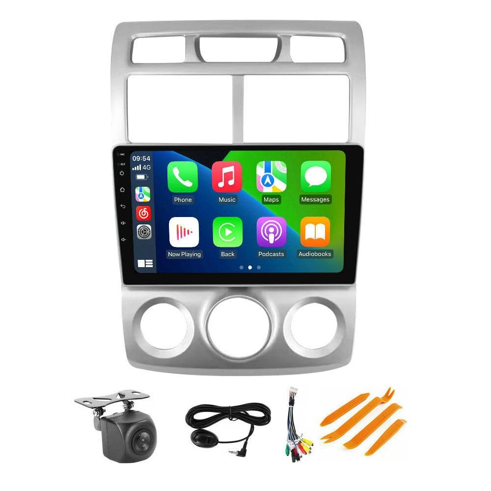 Android Stereo for Kia Sportage 2005-2010 Manual AC - 9" IPS Touch Screen Built-in Car-Play Android Auto/GPS Navigation/5G WiFi/FM/SWC/AHD Camera