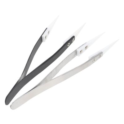 FOMIYES 2pcs Stainless Steel Handle Tweezers Precision Tweezers Ceramic Tips for Electronics Crafting