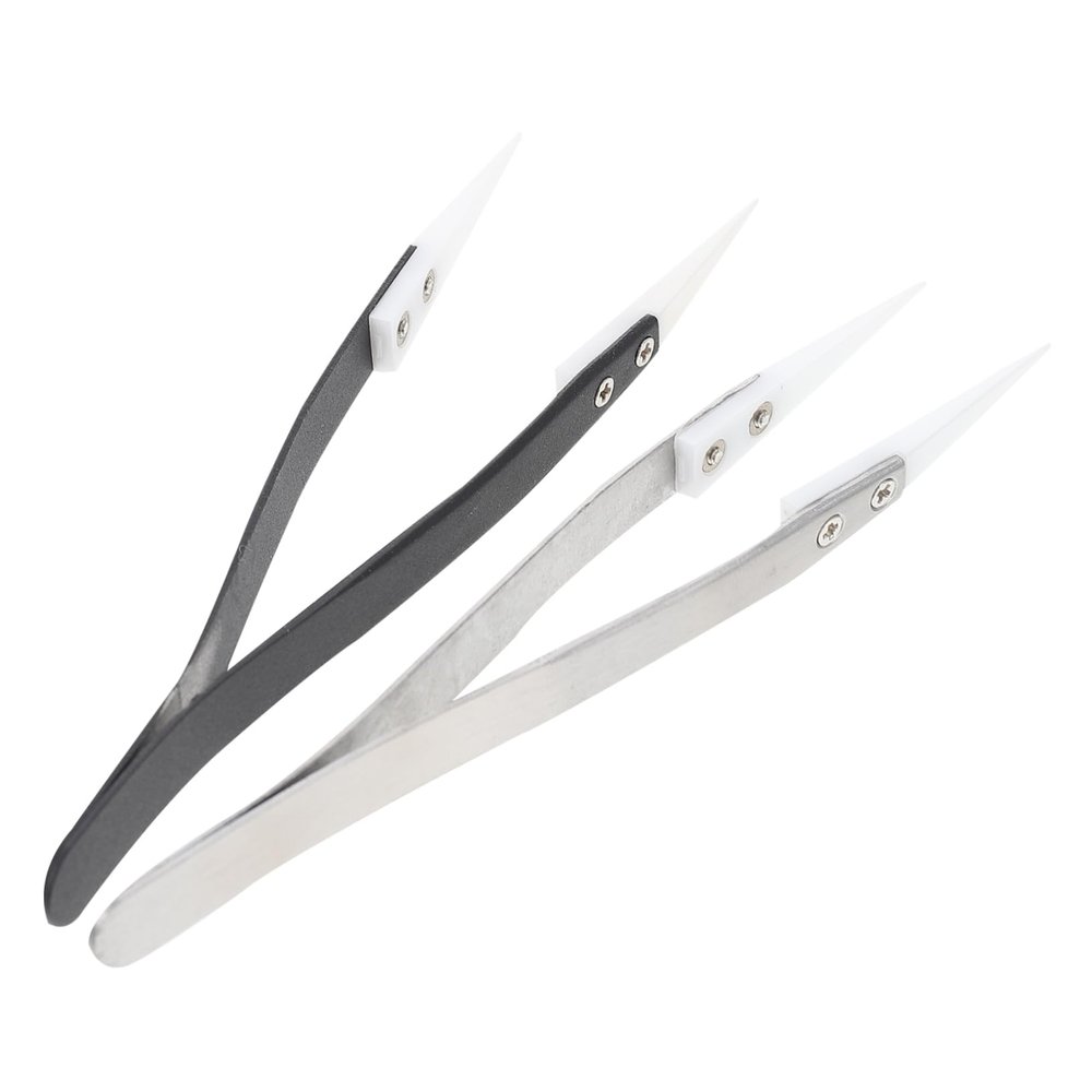 FOMIYES 2pcs Stainless Steel Handle Tweezers Precision Tweezers Ceramic Tips for Electronics Crafting