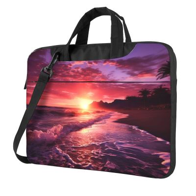 13 Inch Laptop Shoulder Bag For Men Women,Waterproof Briefcase Messenger Bag Pink Beach Sunset Laptop Sleeve Bag W/Strap Handle