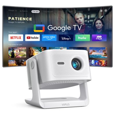 Official Licensed Google TV4K Smart Projector with WiFi and Bluetooth, VOPLLS Outdoor Projectors with Dolby/Auto Focus, Portable Movie Phone Wireless Gaming Wifi Proyector for Bedroom/Home/Celling