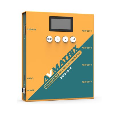 AVMATRIX SD1242-4K 1 in 4 Out Distribution HDMI Signal Splitter Converter with 4xHDMI Output,1xHDMI Input,Support Signals up to up to 4K 60hz