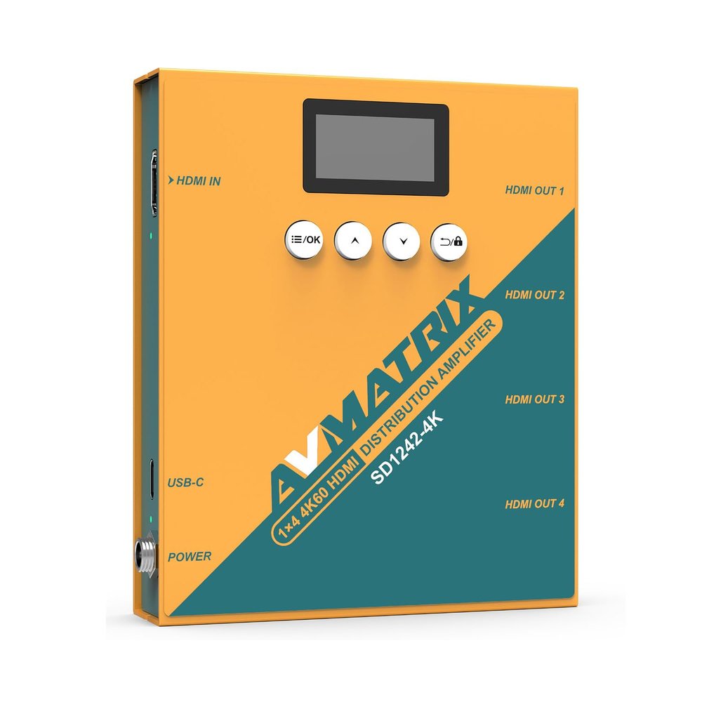 AVMATRIX SD1242-4K 1 in 4 Out Distribution HDMI Signal Splitter Converter with 4xHDMI Output,1xHDMI Input,Support Signals up to up to 4K 60hz